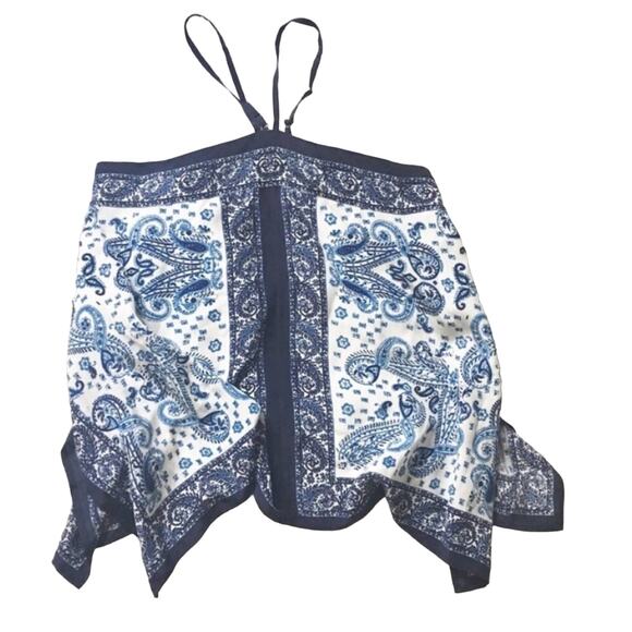 NEW JOIE Damesha Navy Blue White Paisley Silk Halter Tank Top Shirt Blouse XS - Picture 2 of 5